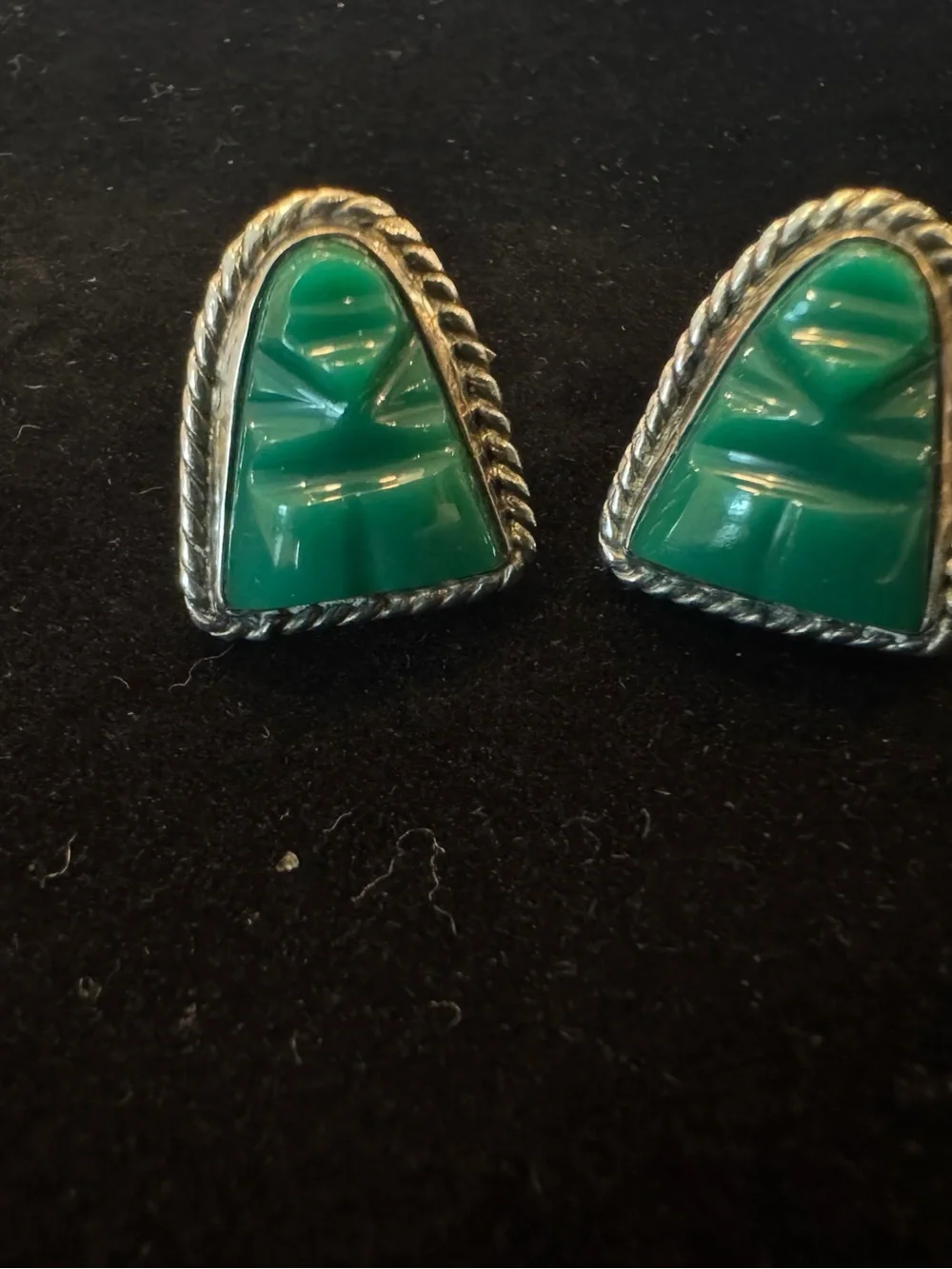 Vintage Green Jade-style Stone Set in Sterling Silver Cufflinks